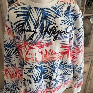 Tommy Hilfiger Blue and Red Leaf Print Sweatshirt